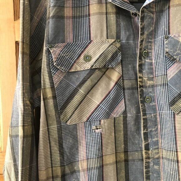 Oakley Men's Size Medium Plaid Button Front Shirt Collared Blue Green Dye Casual - Picture 6 of 10